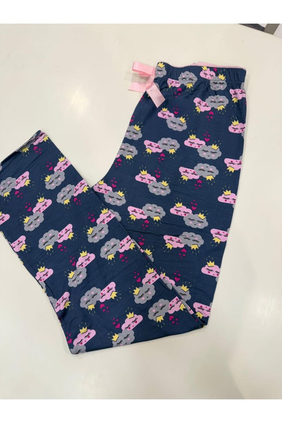 Viskon Mavi Bulut Desenli Kadın Pijama Altı - Katlı Üst Genel Görünüm | Linay Butik Kadın Ev Giyimi